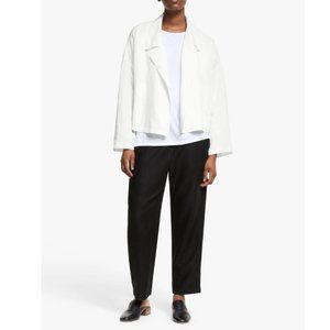 Eileen Fisher Slub Open Front Jacket Women's S White Cropped Long Sleeve…